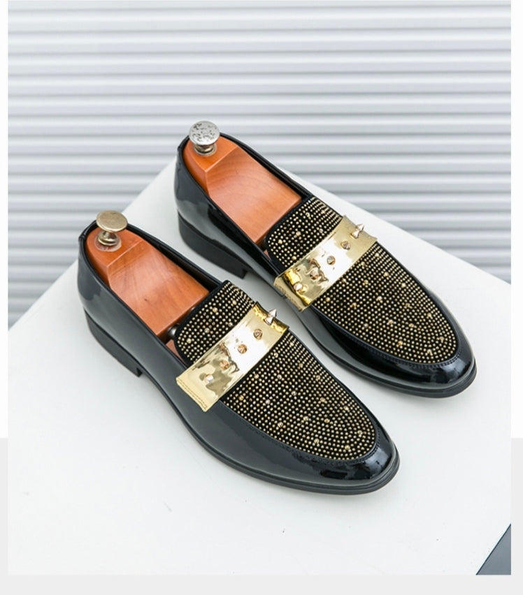 Genuine Italian Leather Penny-Loafers W/Gold Embellishments