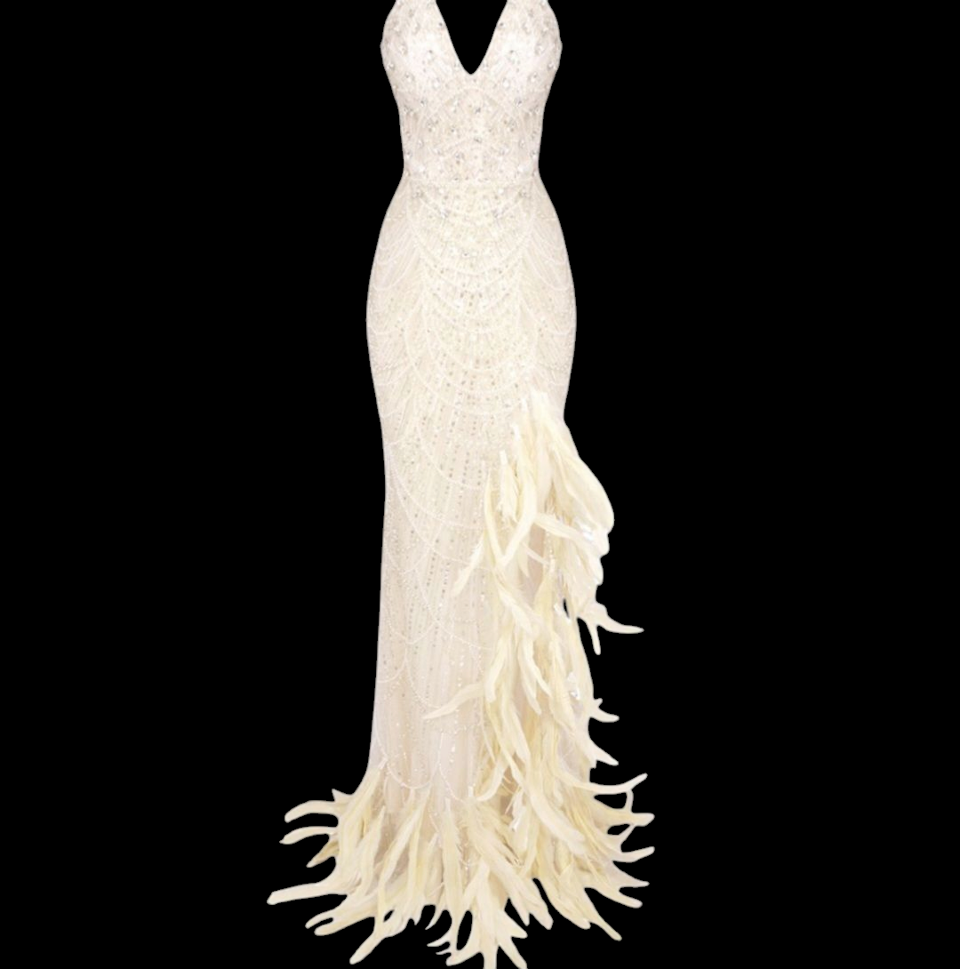 Elegant Slit-Feathered Gown