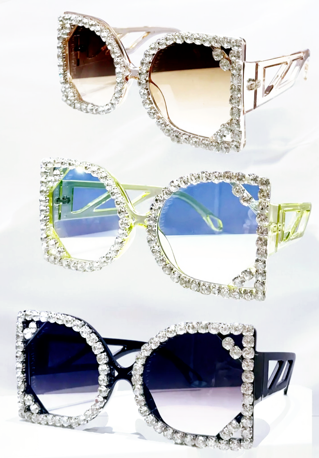 Oversized Luxury Square Rhinestone Gradient Shades