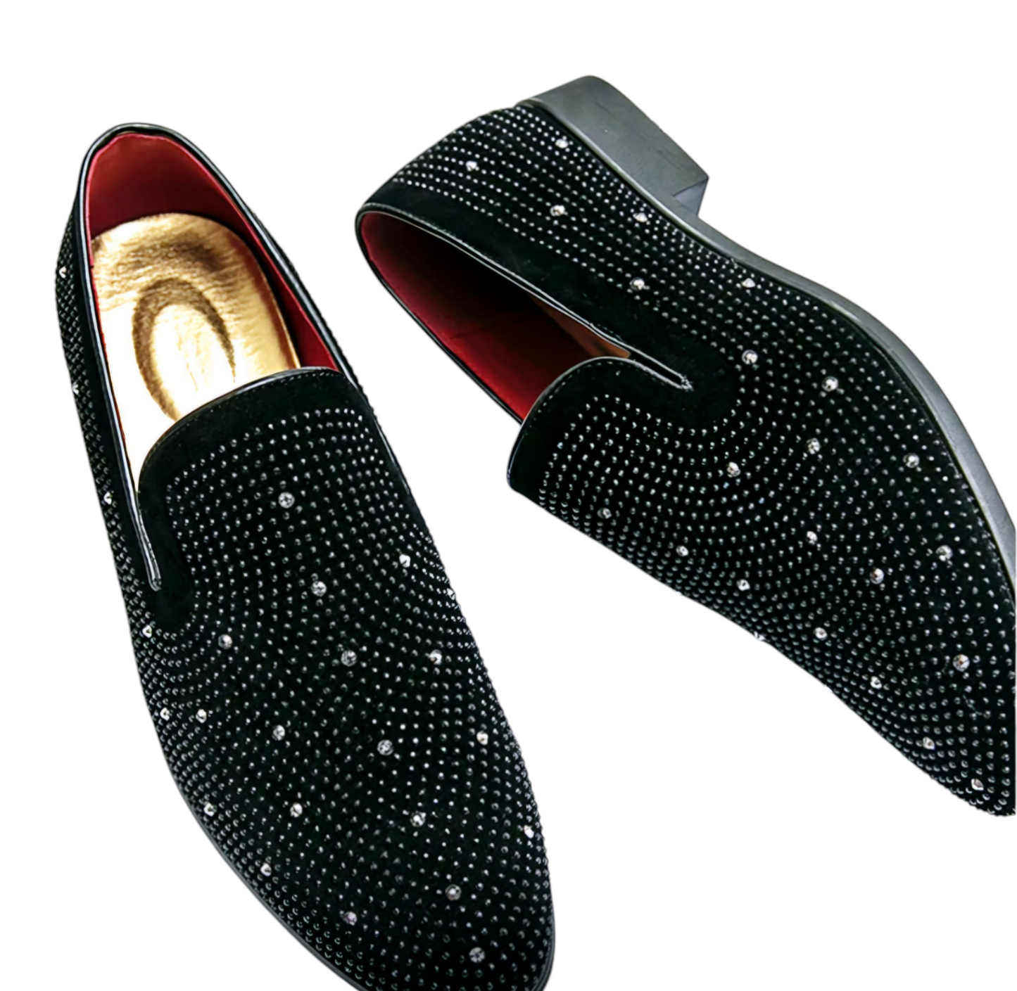 Genuine Leather Black Shoes with Crystal Embellishments