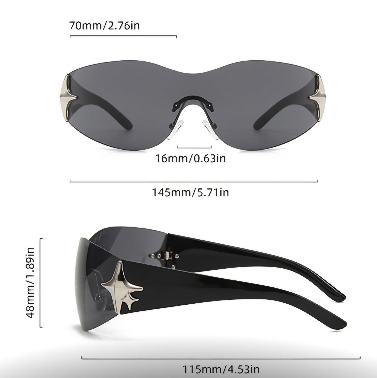 Wrap-Around Rimless Star Sunglasses