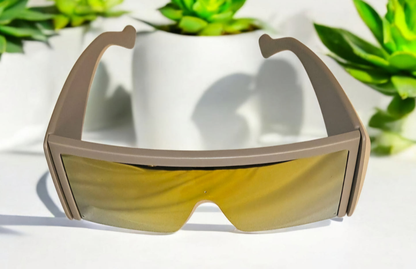 Oversized Flat-Top Futuristic Shield Sunglasses