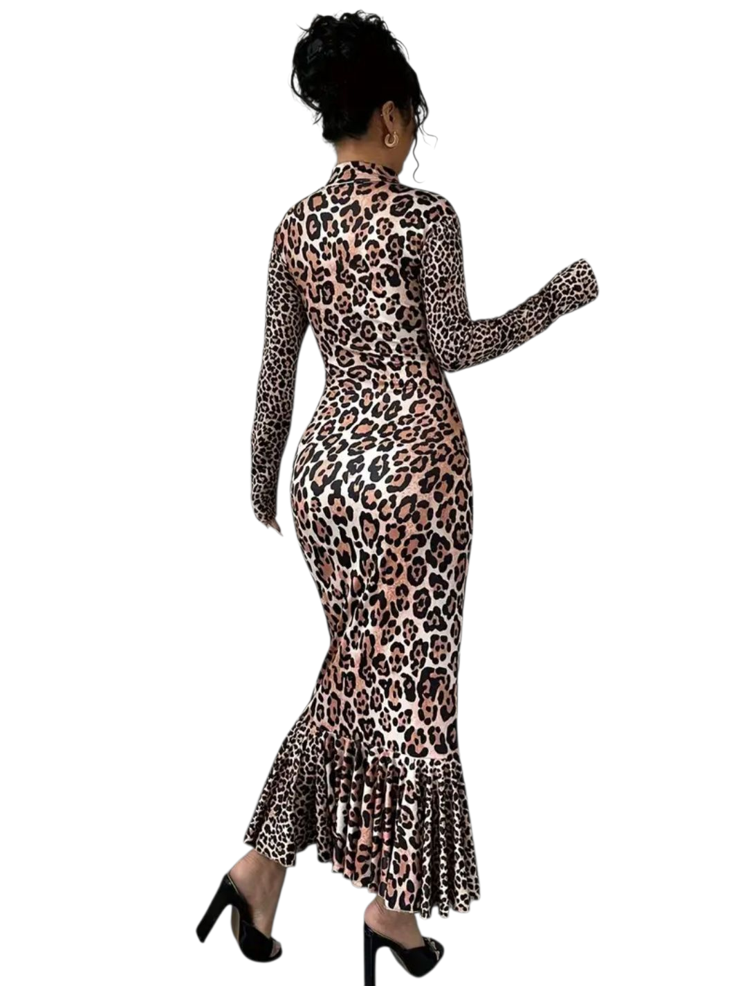 High-Neck Fitted Leopard Print Mermaid Dress