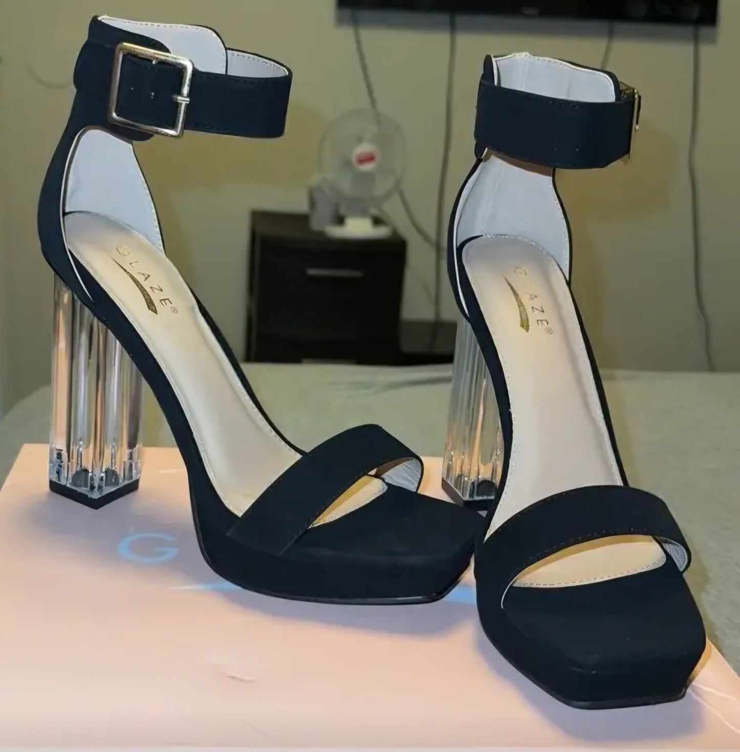 Clear Accent Chunky Block Heel Platform Sandals