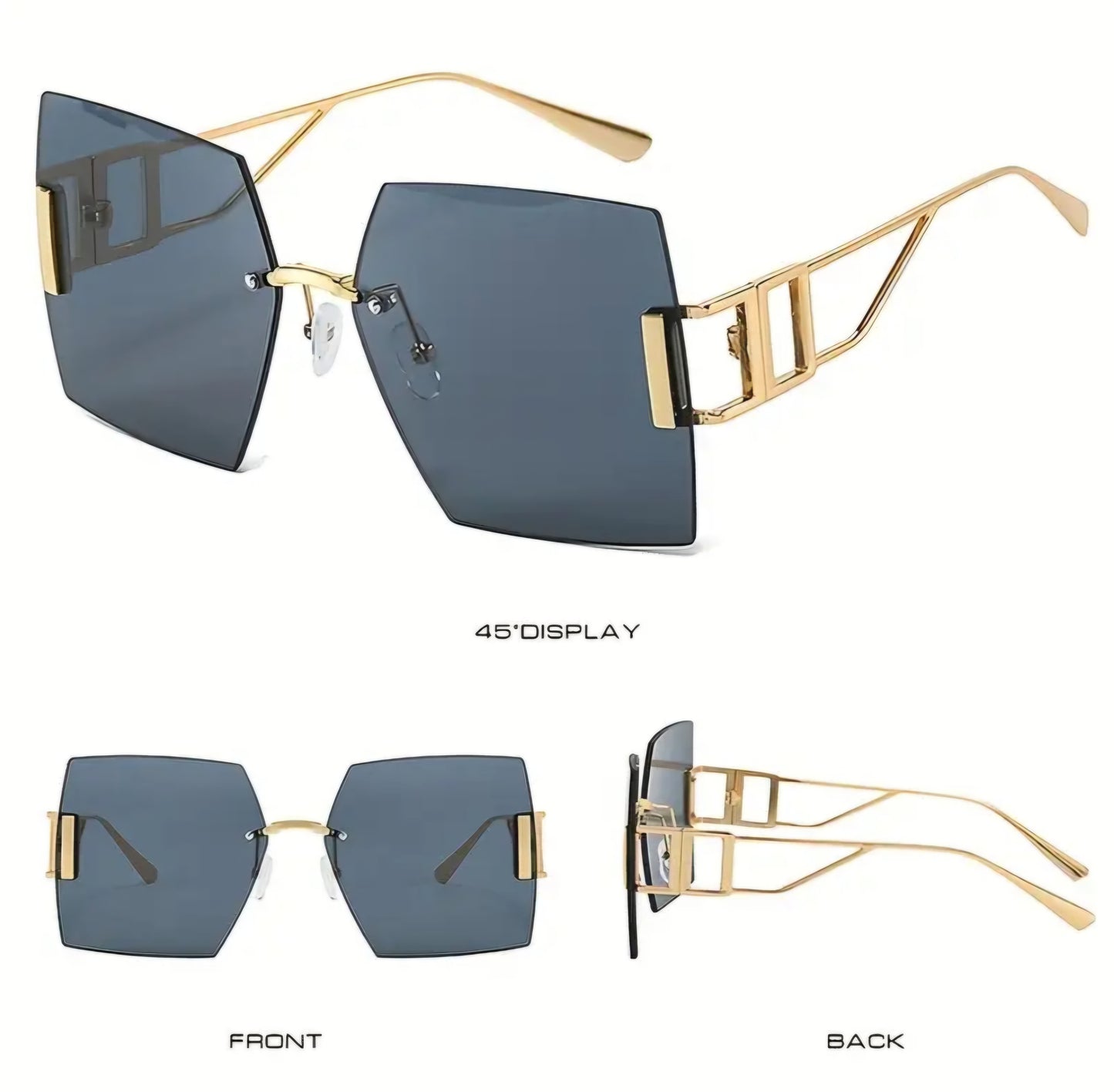 Large Square Frame Metal Rimless Glasses