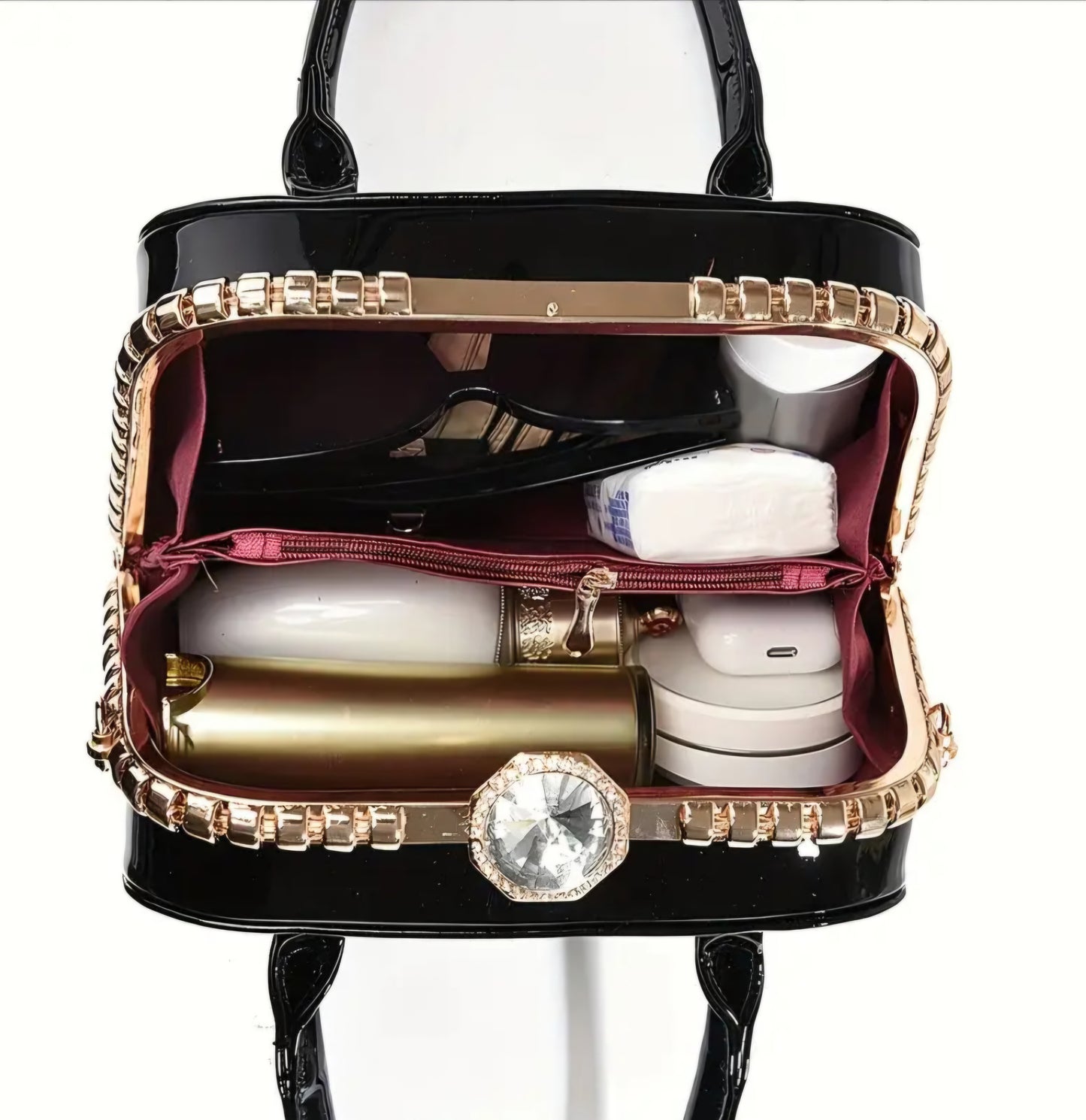 Rhinestone Bedazzled Satchel-Style Clutch Purse