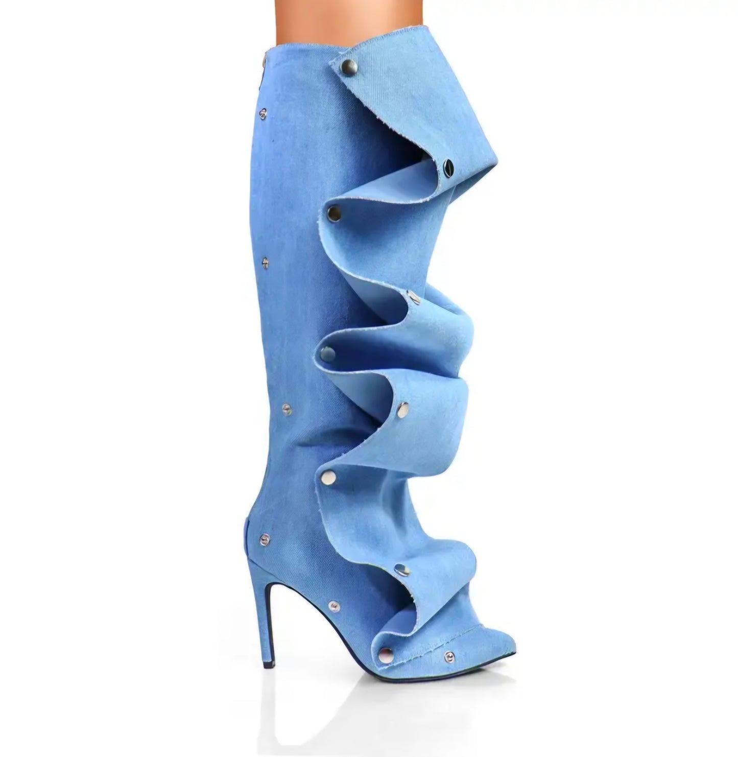 Knee-High Stiletto Heels Slouchy Shark Boots