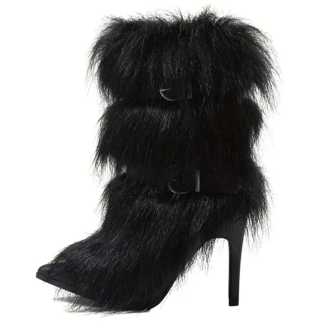 Punk Style Faux Fur Fluffy Ankle Boots