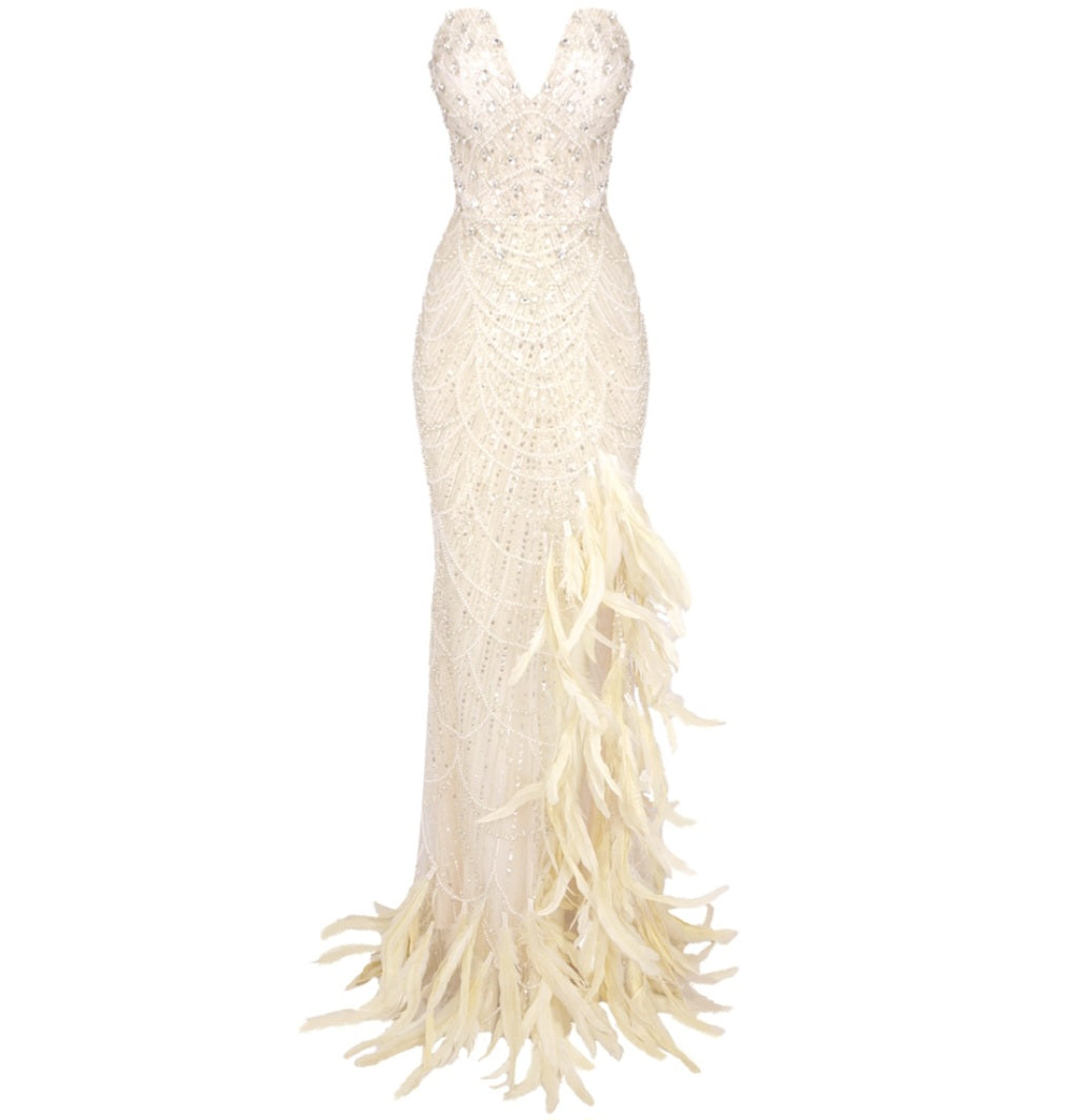 Elegant Slit-Feathered Gown