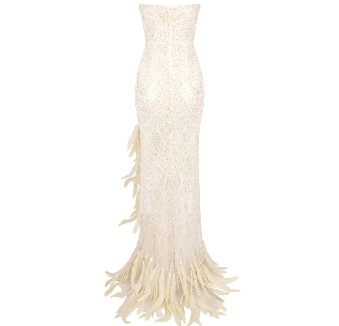 Elegant Slit-Feathered Gown