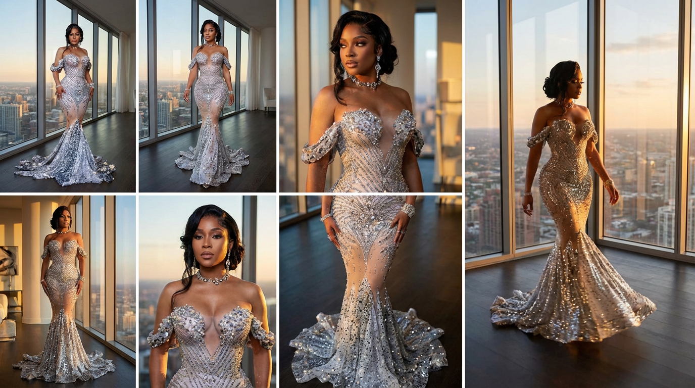 Embellished Sparkly Sequins Fishtail Gown