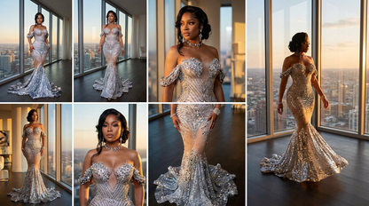 Embellished Sparkly Sequins Fishtail Gown