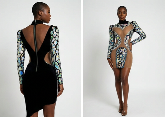 Silver Light-Reflection Sheer Dress