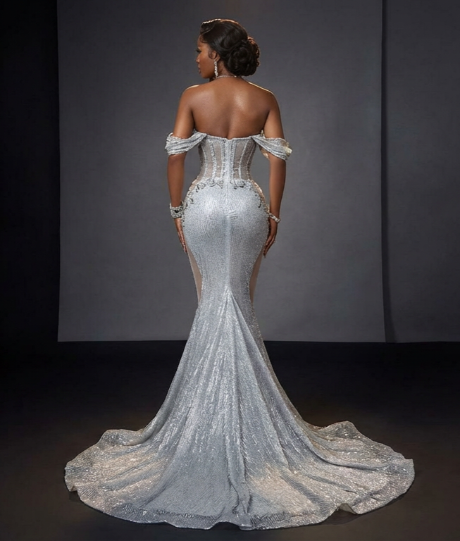 Embellished Sparkly Sequins Fishtail Gown