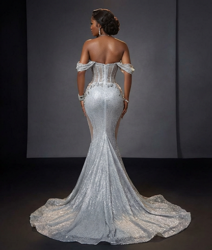Embellished Sparkly Sequins Fishtail Gown
