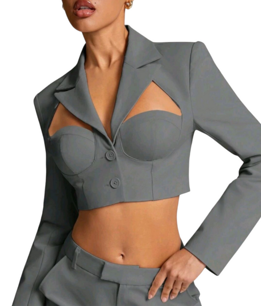 Cut-Out Cropped Blazer