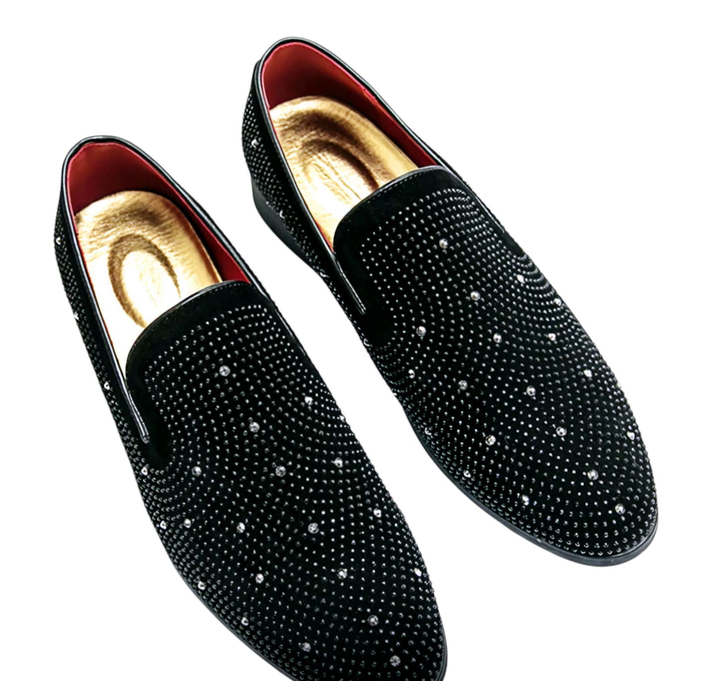 Genuine Leather Black Shoes with Crystal Embellishments