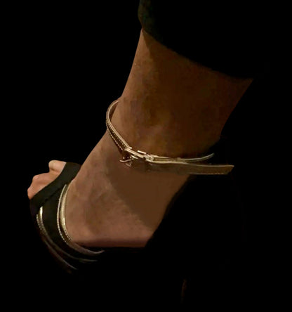 Ankle Suspender High Heel Pumps W/Golden Accents