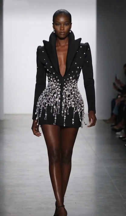 Deep V-Neck Blazer Dress