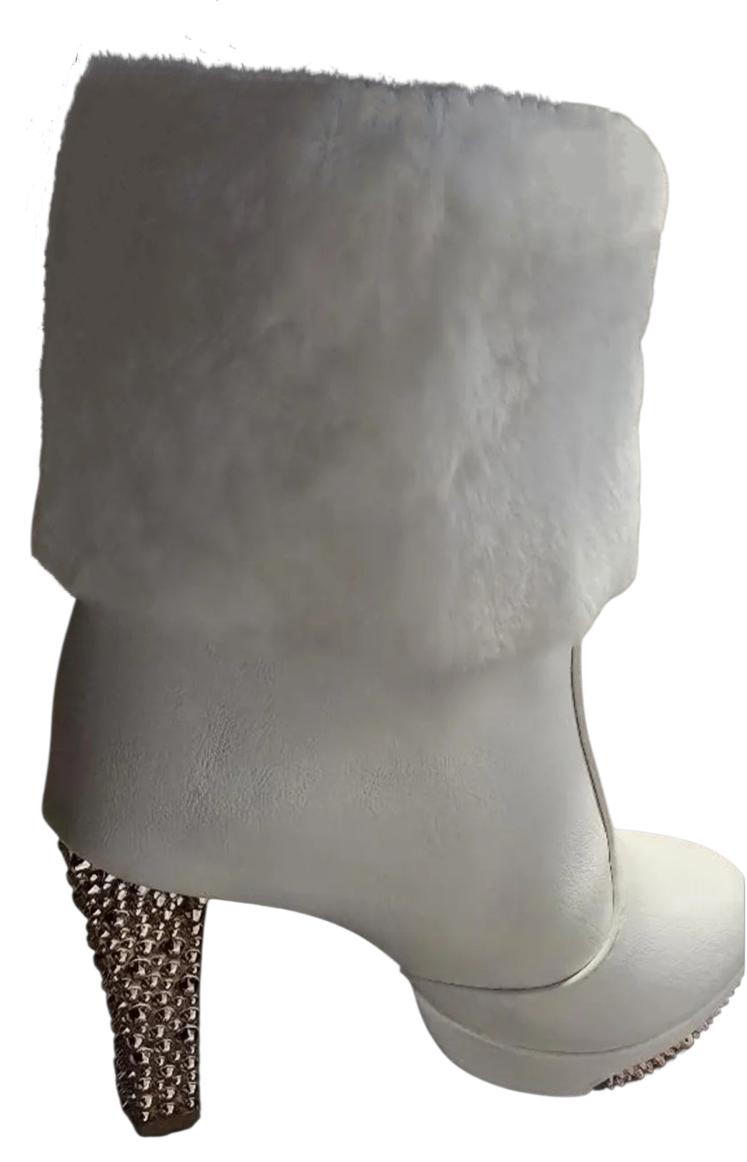 Rhinestone-Embellished Plush Chunky High-Heel Short Boots