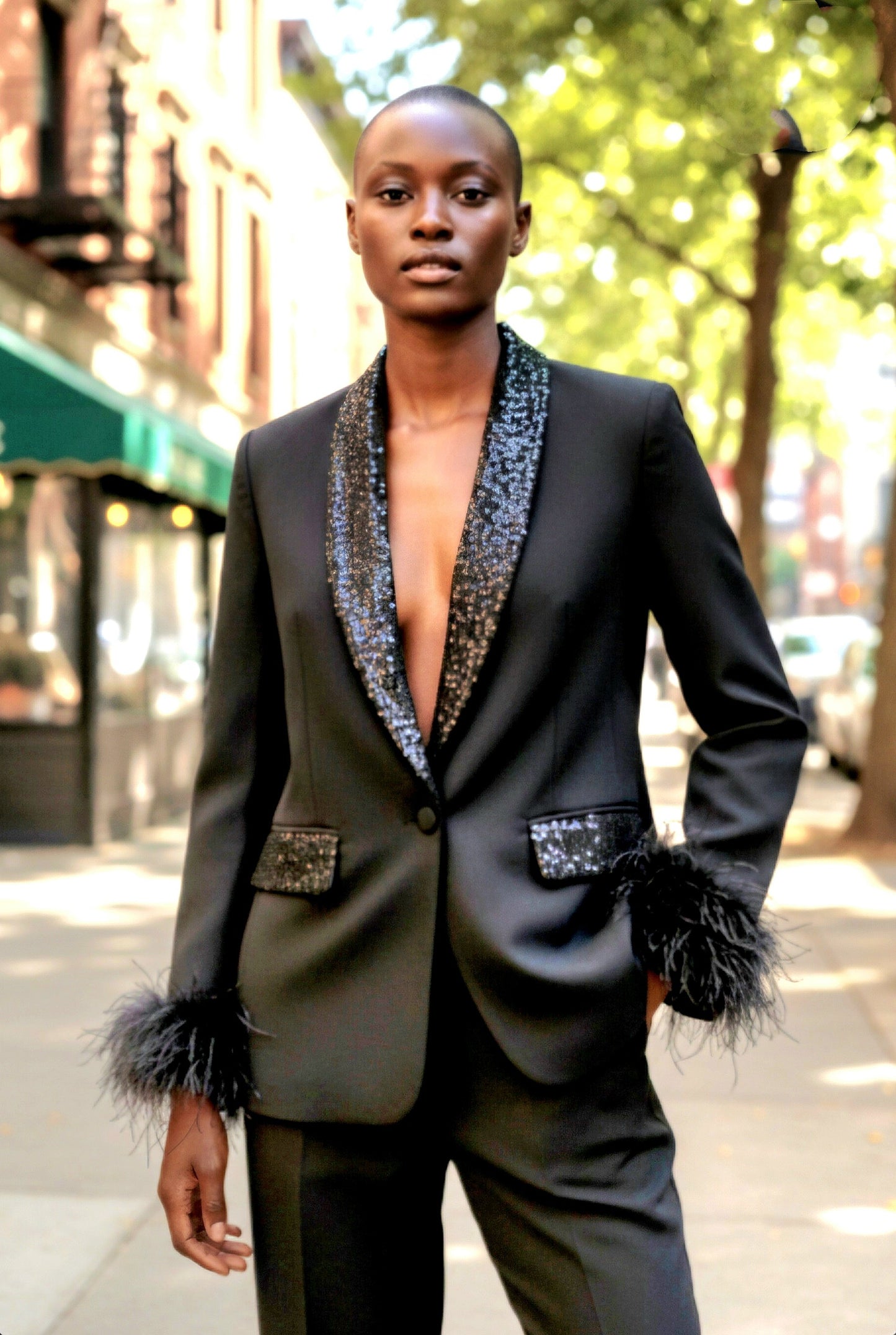Feathered-Cuff Blazers