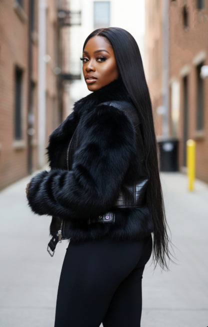 Fur Fluffy Faux Leather Short Jacket