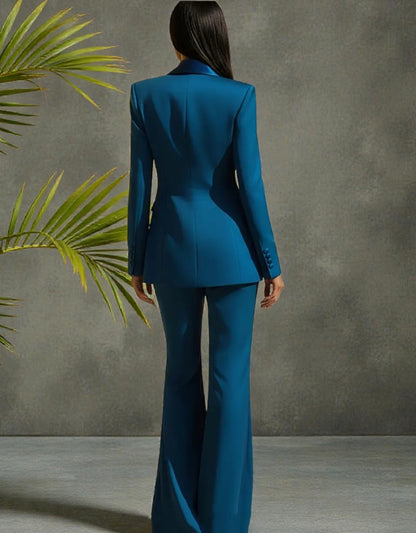 Vintage 2-Piece Double-Breasted Blazer & Flared Pants Suit