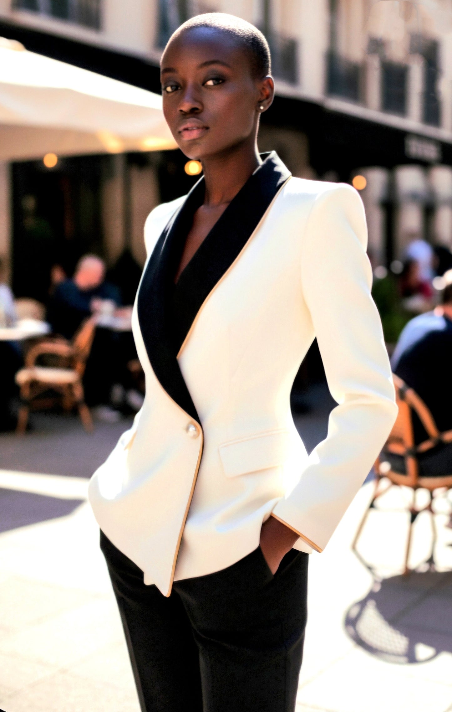 Elegant Asymmetrical Color-Block Lapel Blazer