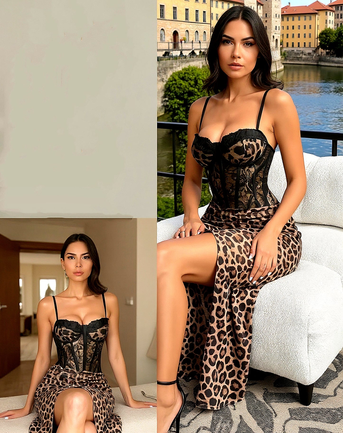 Bustier-Top Leopard Print Maxi Dress