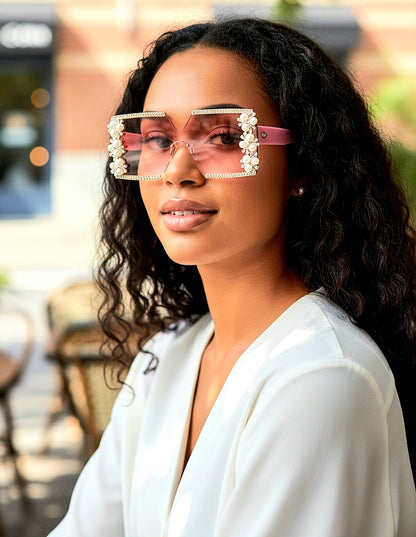 Square Elegant Floral Rimless Shades