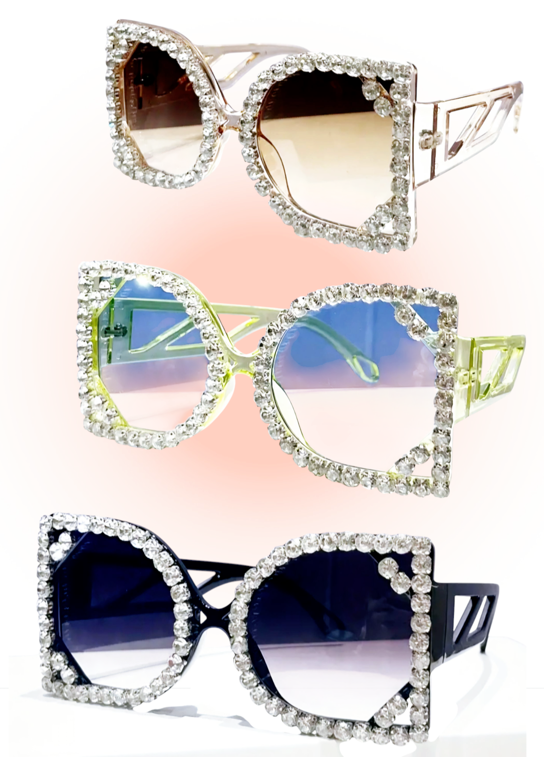 Luxury Square Rhinestone Gradient Shades