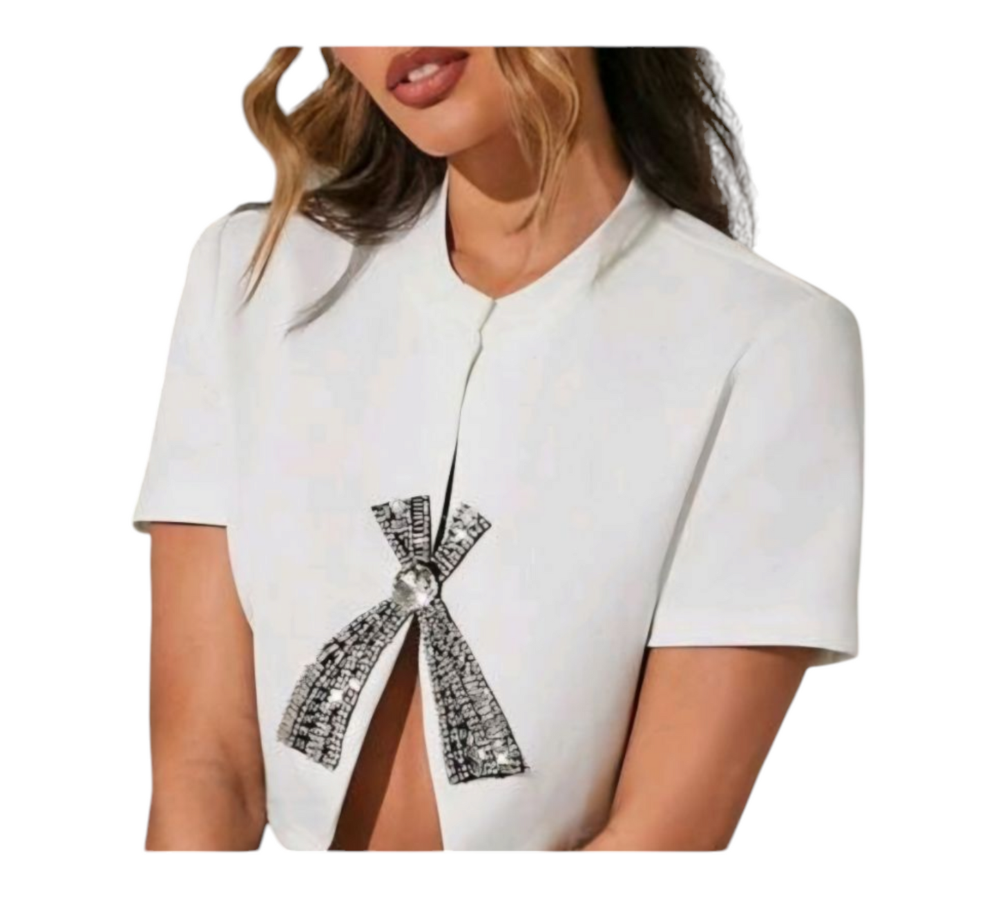 Rhinestone-Slit Crop Top