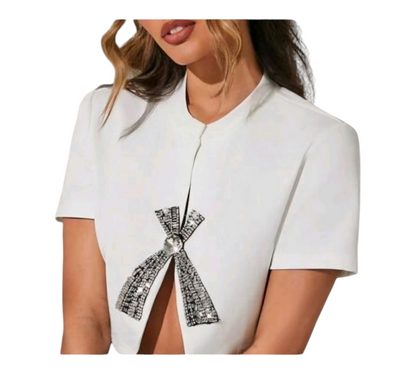 Rhinestone-Slit Crop Top