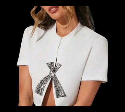 Rhinestone-Slit Crop Top
