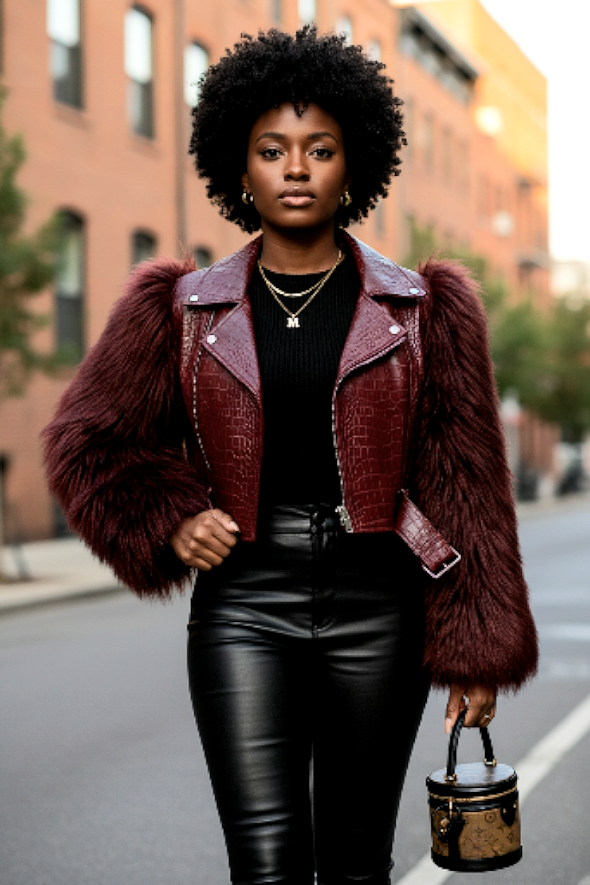 Fur Fluffy Faux Leather Short Jacket