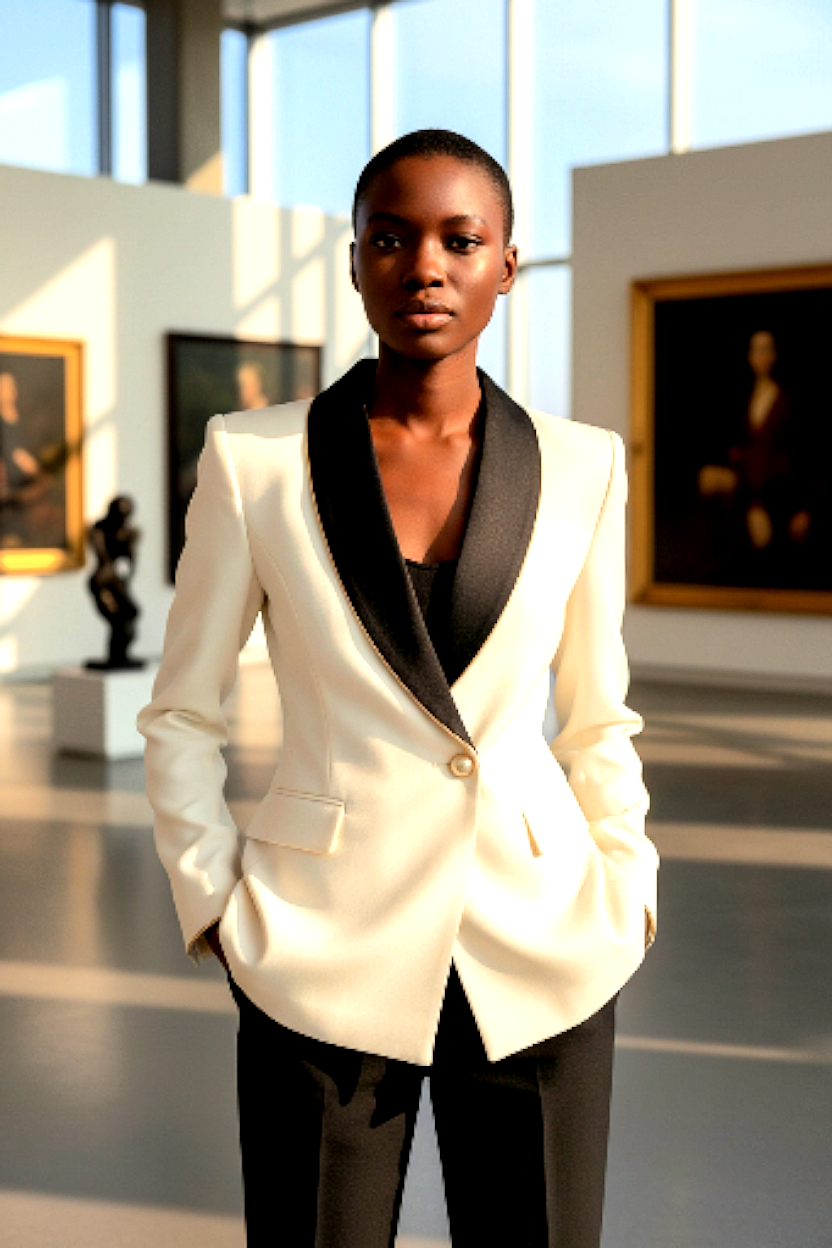 Elegant Asymmetrical Color-Block Lapel Blazer