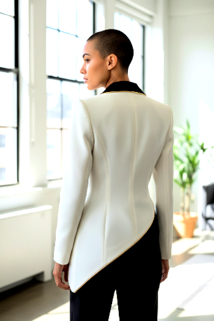 Elegant Asymmetrical Color-Block Lapel Blazer