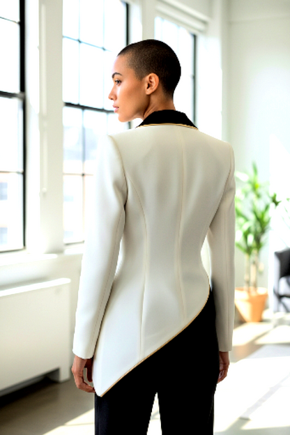 Elegant Asymmetrical Color-Block Lapel Blazer