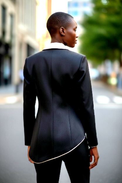 Elegant Asymmetrical Color-Block Lapel Blazer
