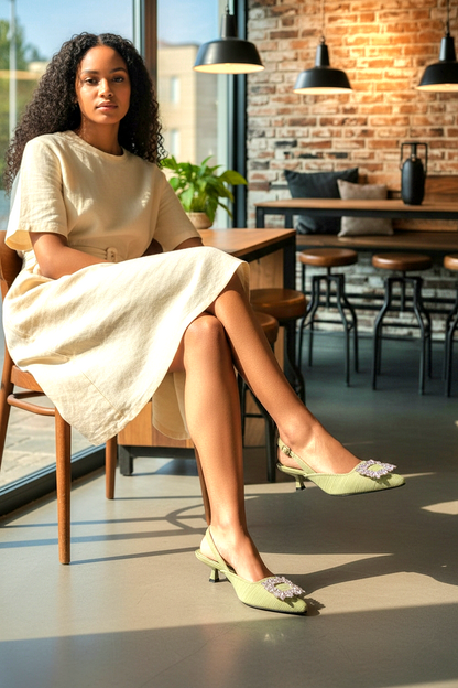Elegant Sandals W/Crystal Buckle