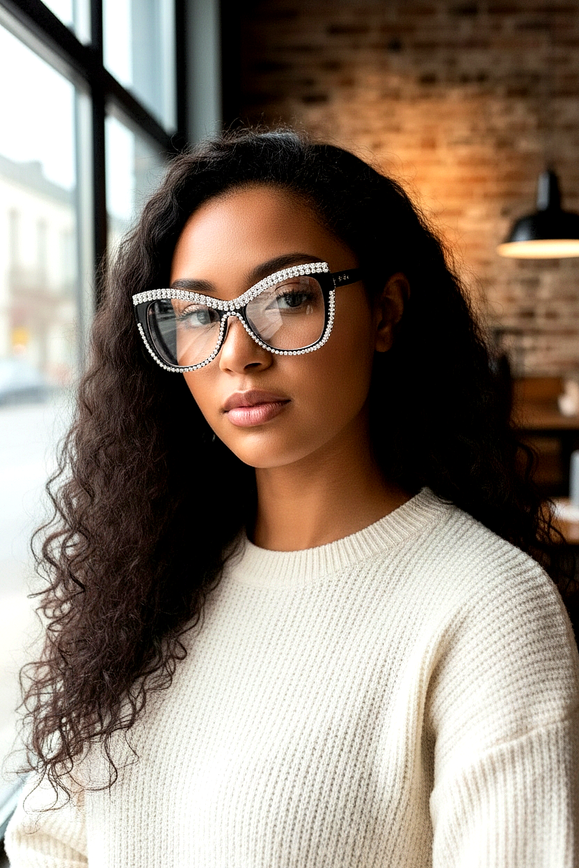 Rhinestone Decorated Cat-EyeGlasses