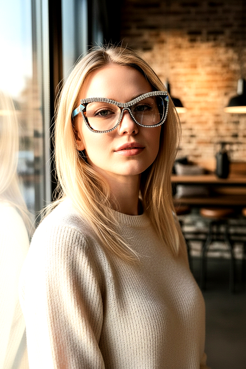 Rhinestone Decorated Cat-EyeGlasses