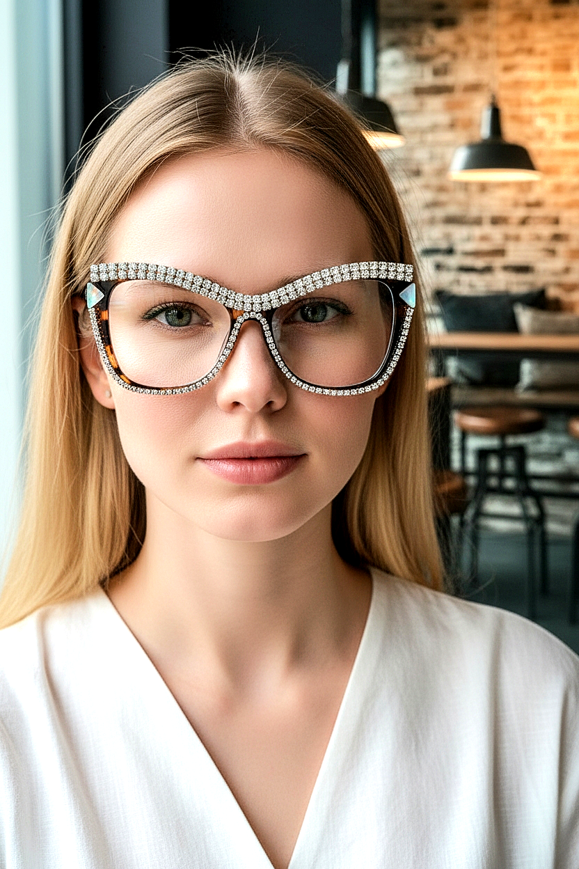 Rhinestone Decorated Cat-EyeGlasses