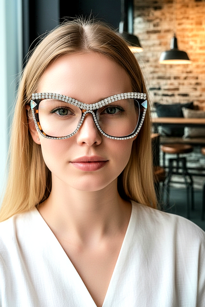 Rhinestone Decorated Cat-EyeGlasses