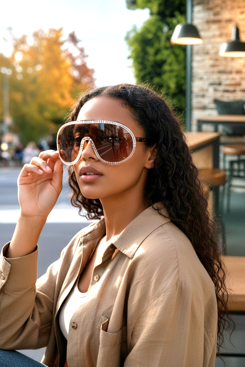 Oversized Rhinetones Goggle-Style Aviator Sunglasses