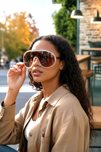 Oversized Rhinetones Goggle-Style Aviator Sunglasses