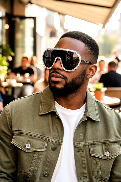 Oversized Rhinetones Goggle-Style Aviator Sunglasses