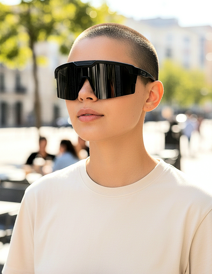 Futuristic Bold Oversized Black Sunglasses
