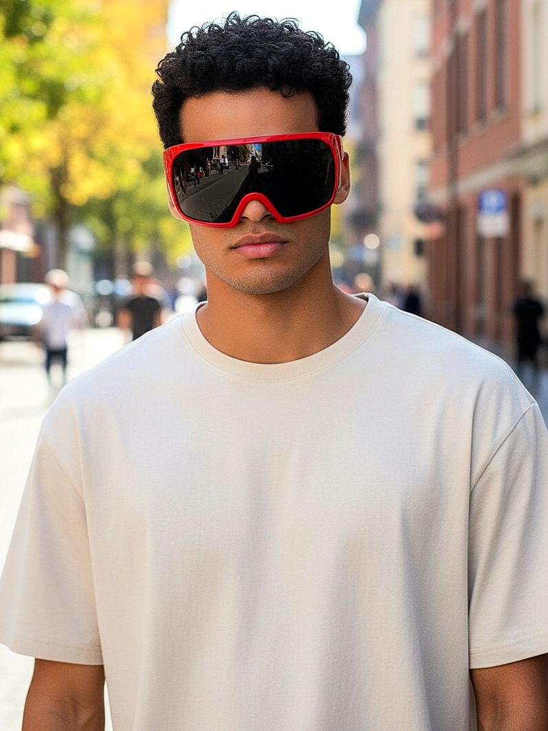 Oversized Bold Futuristic Wrap-Around Frames Sunglasses