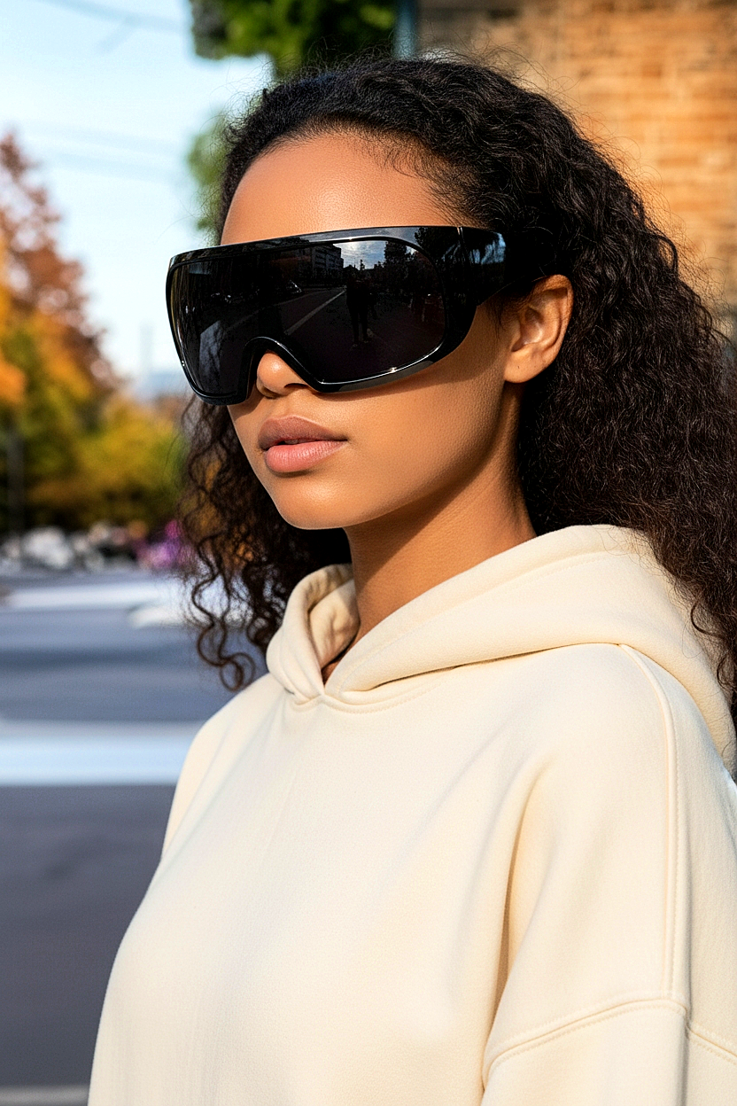 Oversized Bold Futuristic Wrap-Around Frames Sunglasses